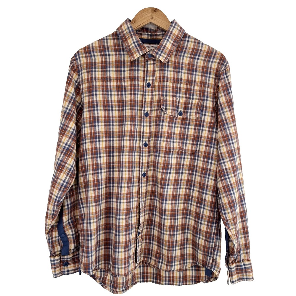 REI Co-op Plaid‎ Button Front Shirt Medium Hemp Cotton Blend Long Sleeve Outdoor